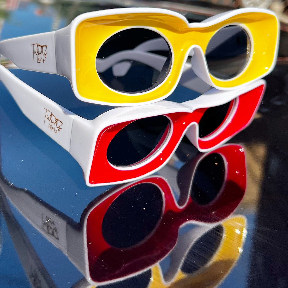 Twinsslens's tweet photo. Happy Friday babes!🥳

Get you some summer shades ft: “purity &amp; passion” in the colors red &amp; yellow♥️💛
https://t.co/tPtX6VwSxr https://t.co/O3Kzg2zk9K