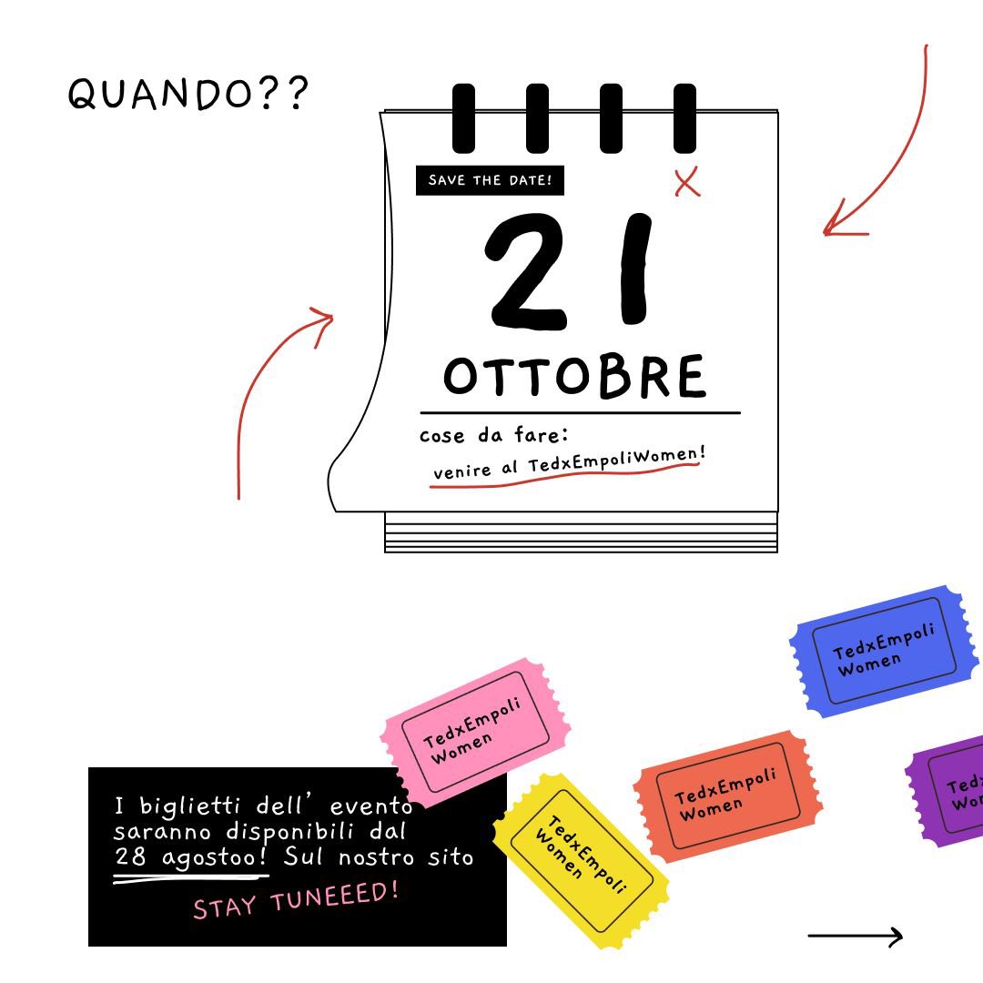 #TEDxEmpoliWomen Vi aspettiamo il 21 ottobre al Teatro il Momento, nel cuore della città, all’interno di quello che tutti chiamano “Giro d’Empoli”

I biglietti saranno disponibili dal 28 agosto sul nostro sito!

Quindi salvate la data sul calendario!
#staytuned