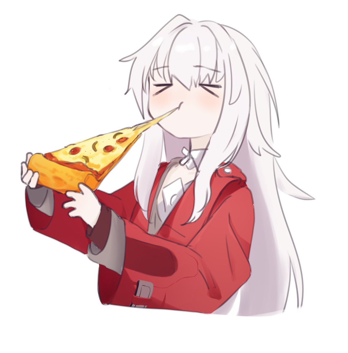 pizza 1girl long hair food pizza slice solo holding  illustration images