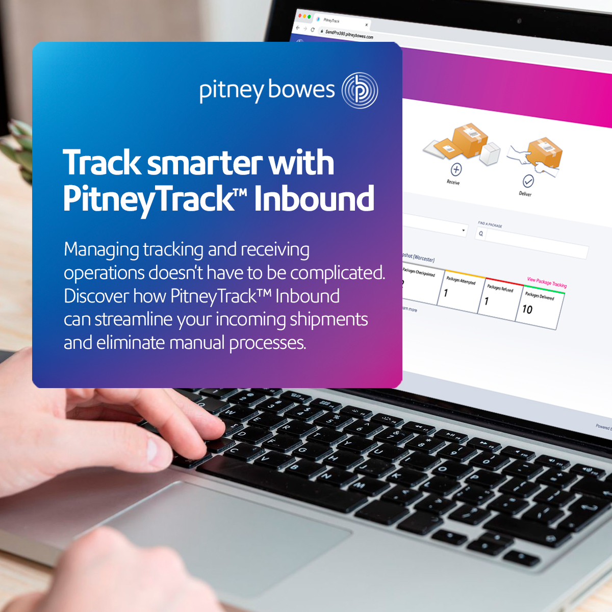 PitneyBowes's tweet image. Simplify inbound package management with PitneyTrack Inbound. Streamline #tracking, eliminate manual tasks, and make smarter decisions faster. Learn more: spr.ly/6019PTBDH #mailingsolutions