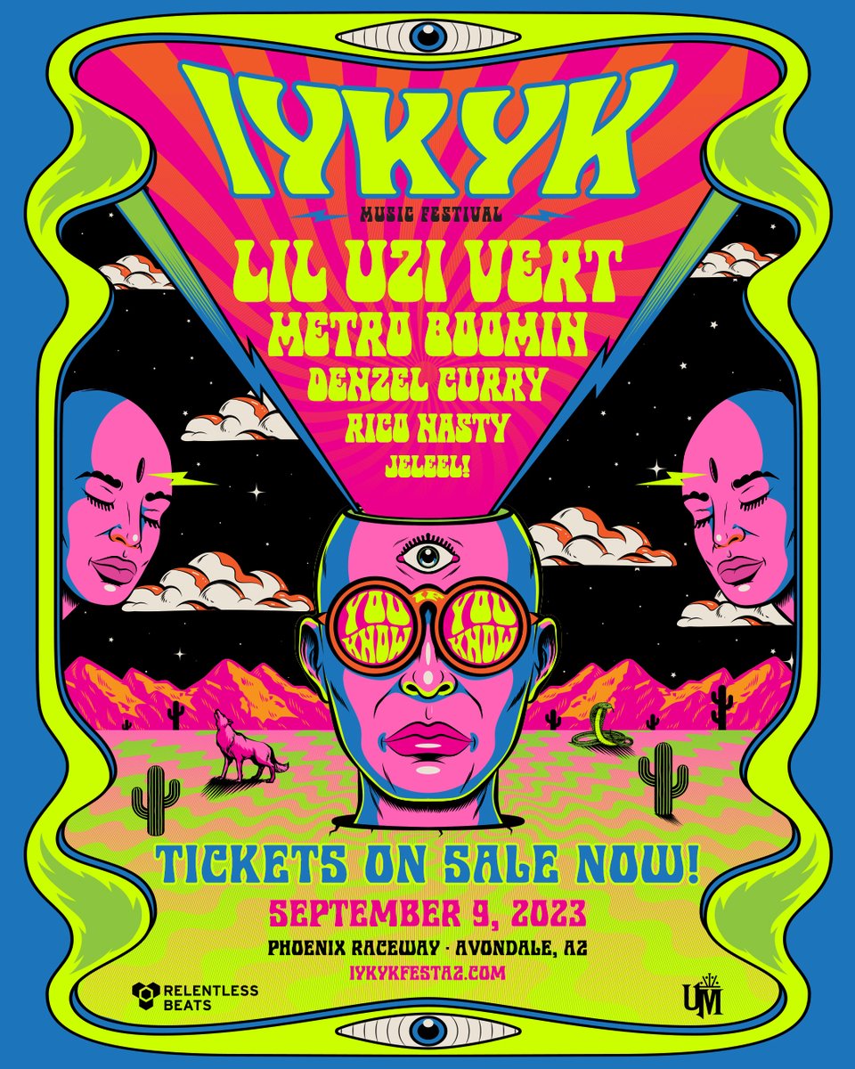 You already know you better lock in those tickets for IYKYK, a brand new festival experience ft @liluzivert @metroboomin <a href="/denzelcurry/">Denzel Curry</a> &amp; more at Phoenix Raceway on Sep 9 👁

JUST ADDED: <a href="/riconasty/">RICO NASTY</a>

Tickets on sale now at iykykfestaz.com

<a href="/RelentlessBeats/">Relentless Beats</a> <a href="/Universatile/">Universatile Music</a>