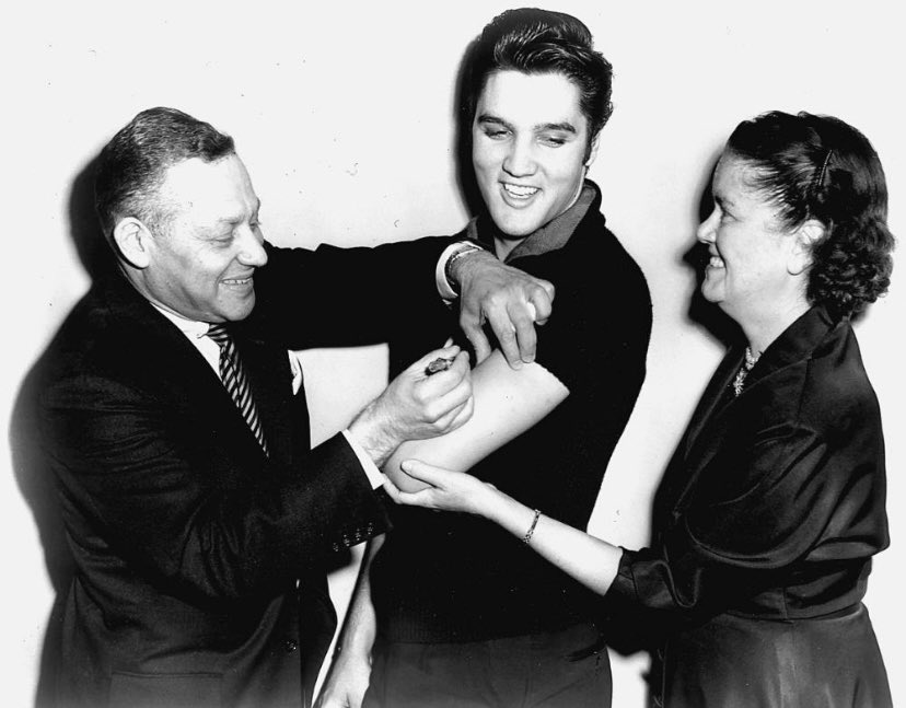 On October 28, 1956, Elvis got a polio vaccine prior to his second appearance on The Ed Sullivan Show at CBS studios in New York. This event was brodcast live on national TV and, as a result, immunization levels in the US went from 0.6% to over 80% in a six-month period ♡