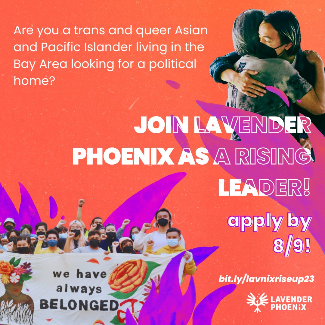 If you are a #trans and #queer #Asian and/or #PacificIslander living in the Bay Area and looking for a political home? We need YOU to apply to ❤️‍🔥Rise Up: Join LavNix’s New Member Cohort❤️‍🔥 📝RSVP HERE: bit.ly/lavnixriseup23 Apps are due by Wednesday, 8/9, at 11:59pm PT.