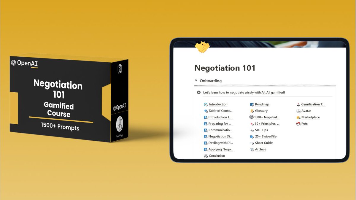 Negotiation is an overpowered skill.

But most people don't know how to master this art.

That's why I built Negotiation 101:

• 1,500+ prompts
• 10+ videos
• 6+ lessons

For the next 48 hours only, it's FREE!

Just:

• Follow
• Like &amp; Share
• Reply "🤝"

I'll DM you.