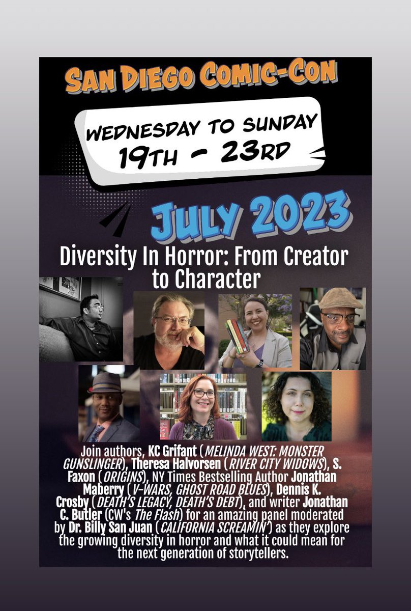 Here’s my panel schedule for today at Comic-Con! If you’re around, stop by and see us. 👊🏾 6:00PM HOW TO CREATE PSYCHOLOGICALLY RICH CHARACTERS; Room: Grand 10, Marriott Marquis 8:00PM DIVERSITY IN HORROR: From Creator to Character; Room 9 #SDCC2023 #SDCC