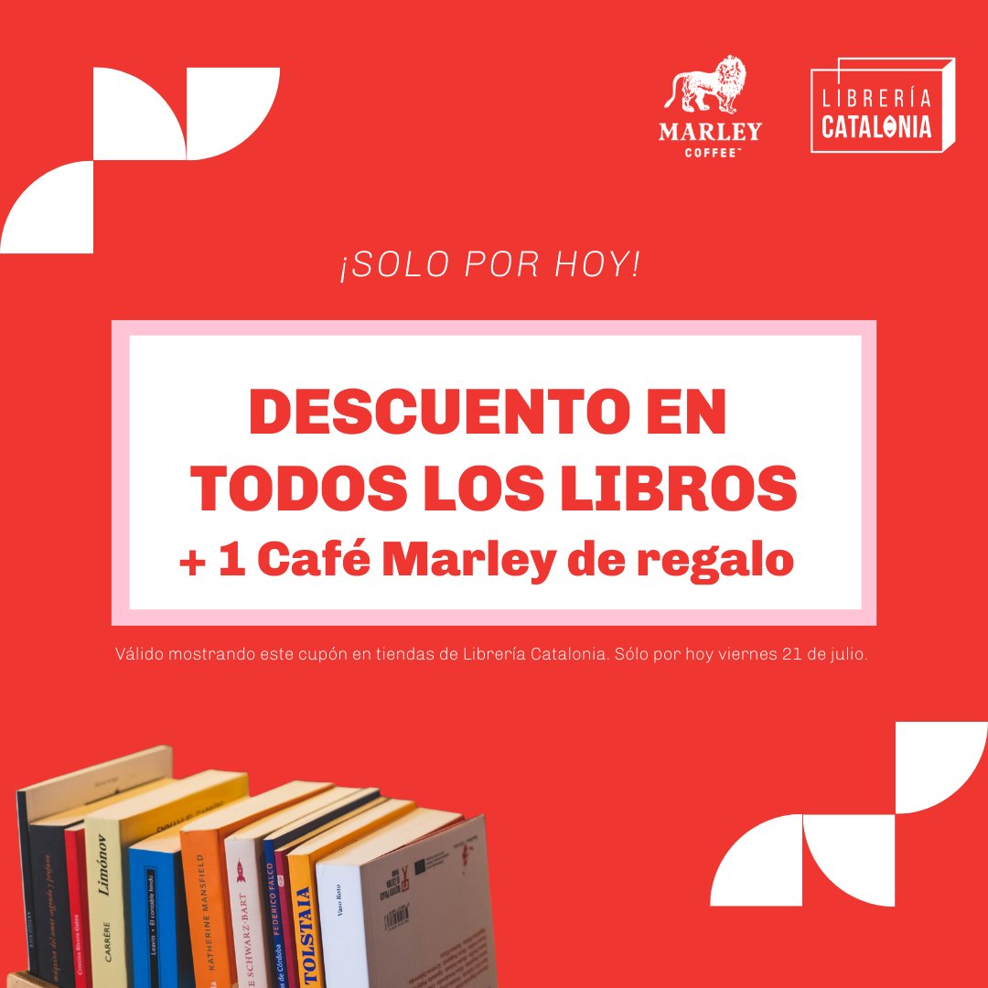 LibCatalonia's tweet photo. Muéstrame este afiche en la librería y te hago descuento en todos los libros que quieras y además te regalo café. Solo por hoy ¡Feliz viernes! https://t.co/3Y64MMlatl