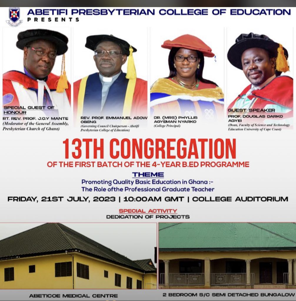 AsaaseAban_'s tweet photo. Abetifi Presbyterian College of Education holds its first graduation ceremony for the first batch of the four year Bed. Degree program.
Congratulations to all the graduating students.
#Abeticoe #AsaaseAban https://t.co/mdJj15h7xq