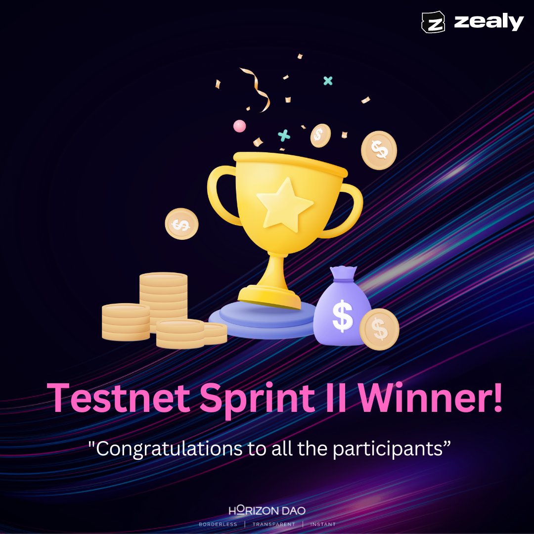 🎉 Congrats to our Second Zealy Testnet Sprint Winners! 🌟

Check out the full announcement in our Discord Community channel! 

Don't miss the exciting news and join the celebration! 🚀🎉