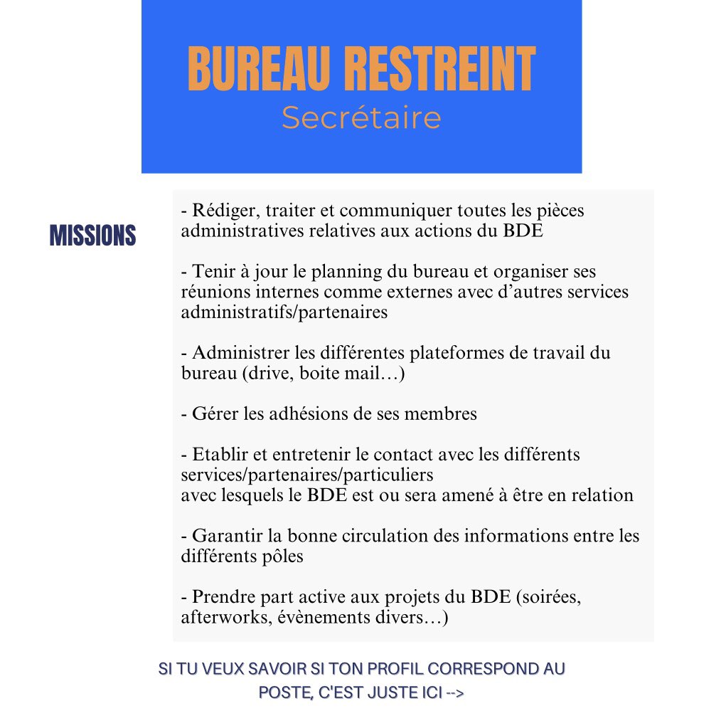 BDE_INALCO's tweet photo. Voici les fiches de poste pour les 4 rôles à pourvoir au sein du ✨bureau restreint✨ pour l’année 2023-2024 ! https://t.co/h76sQHIfY3