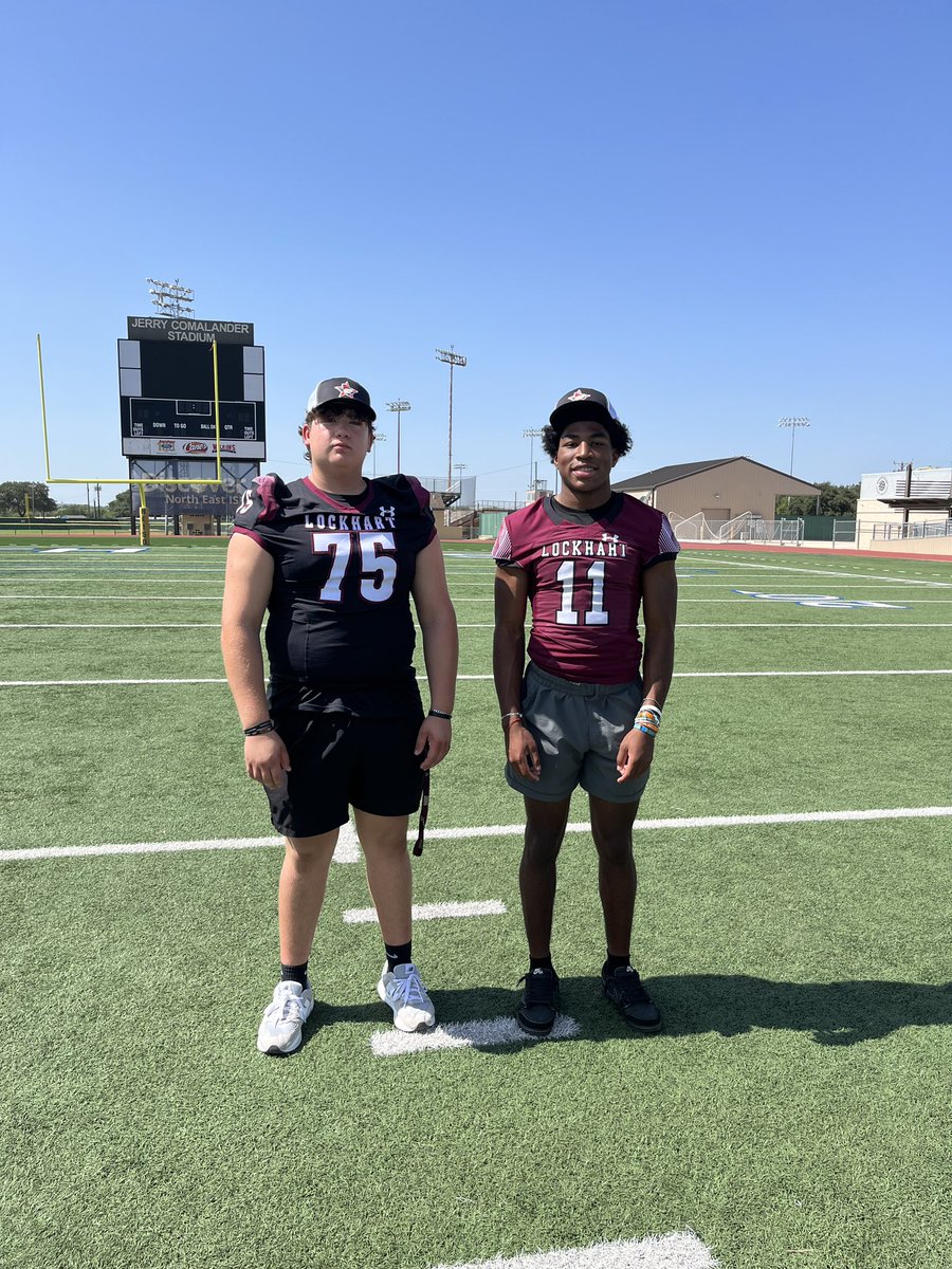 OL - Alex Richardson &amp; QB - Ashton Dickens representing Lockhart today for the 2023 Peanut Butter Bowl Media Day #TLW