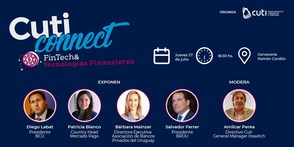 CutiUy's tweet photo. ¡Últimos lugares! 📣 #CutiConnect de Fintech &amp; Tecnologías Financieras 

Hablemos de innovación en la industria financiera, mirando la realidad local y el mundo, los aportes de la tecnología, desafíos y riesgos, y mucho más.

📅27/7
🕒18:30
Registro ➡ https://t.co/h2fPWWIi8M https://t.co/n3EvW9FzYb