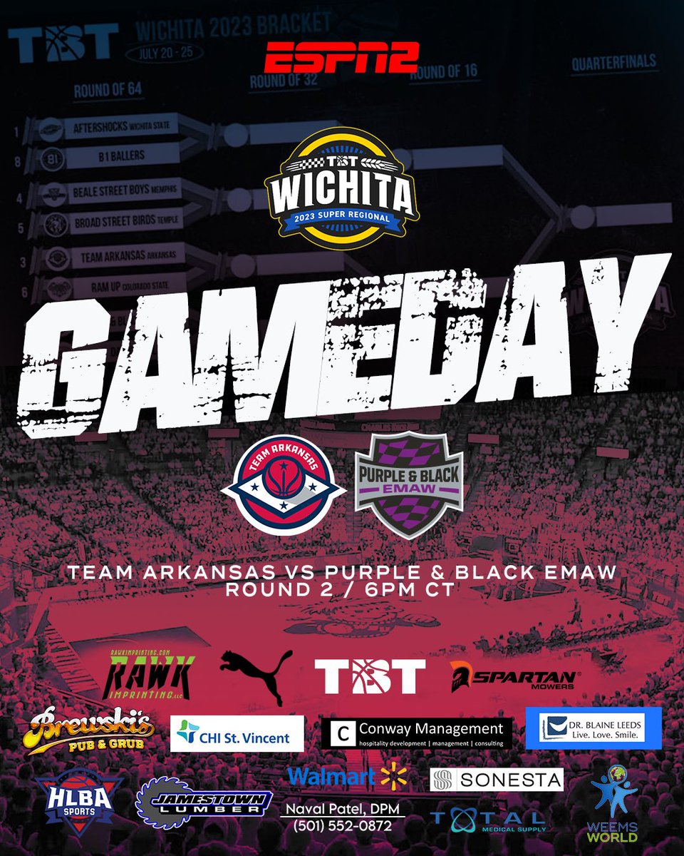 🚨ROUND 2🚨catch us tonight on ESPN2 at 6pm CDT as we take on @purpleblacktbt #TBTHOGS #teamarkansas Graphic by @omgitsfill