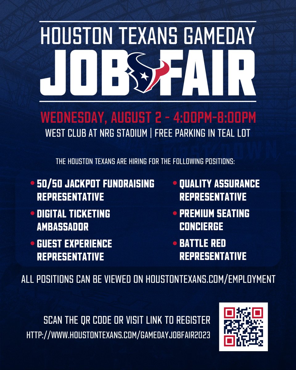 📱📢Upcoming @HoustonTexans Summer Job Fair!
#UH23 #UH24 #UH25 #UH26