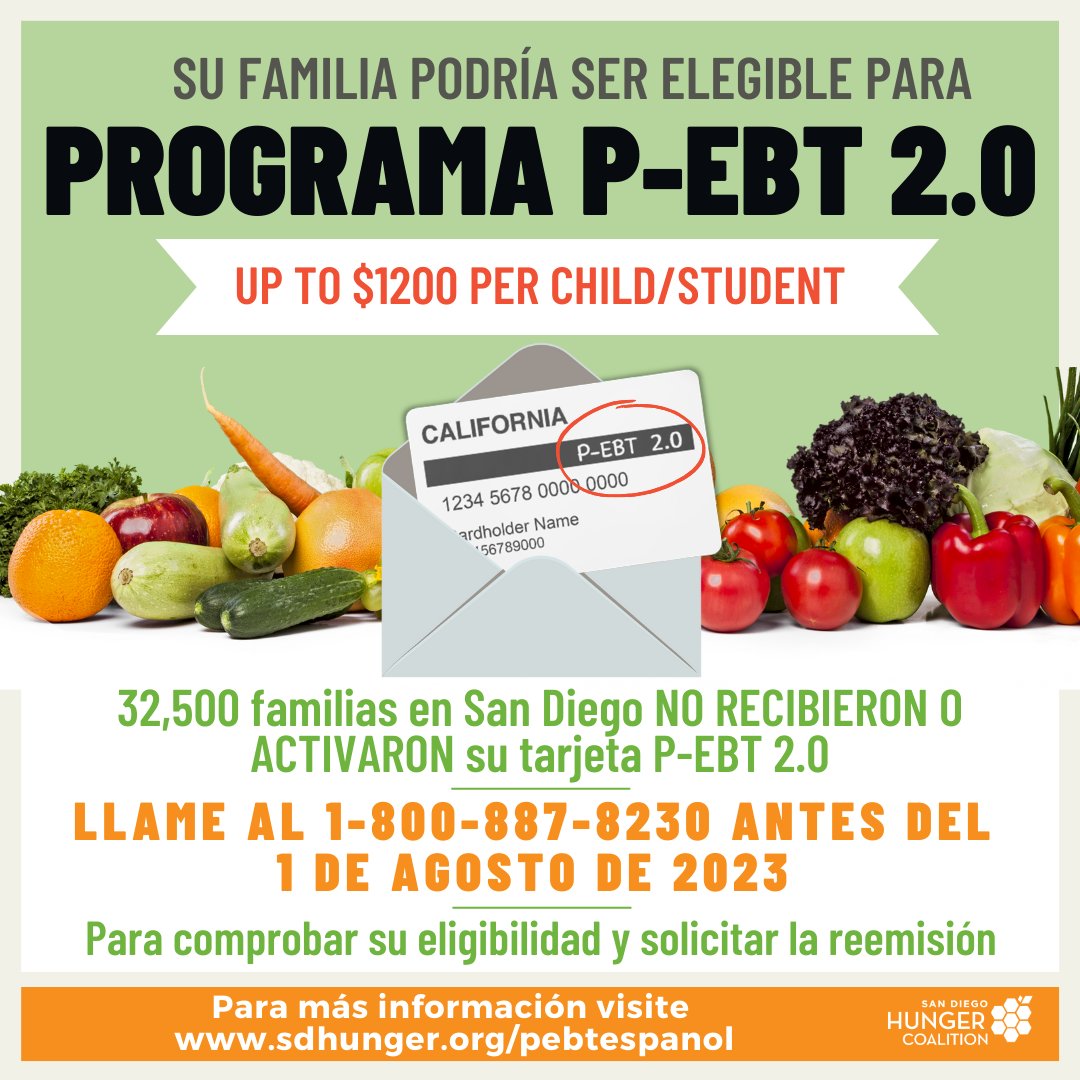 CHWorks's tweet image. Please share with your networks! / ¡Por favor compartan con sus contactos! 📣

Learn more and donate at sdhunger.org/p-ebt
Para conocer más y donar visite sandiegohungercoalition.org/pebtespanol

Credit: @SDHungerCo 
#HungerFreeSD #FeedingFutures

Visit sandiegohungercoalition.org/p-ebt for details.