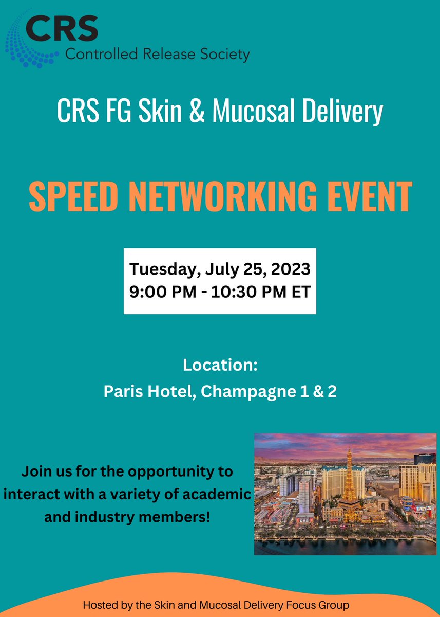 SPEED NETWORKING EVENT July 25, 2023 - 9 PM ET Location: Paris Hotel, Champagne 1 & 2 Join us for the opportunity to interact with a variety of academic and industry members! @CRSScience