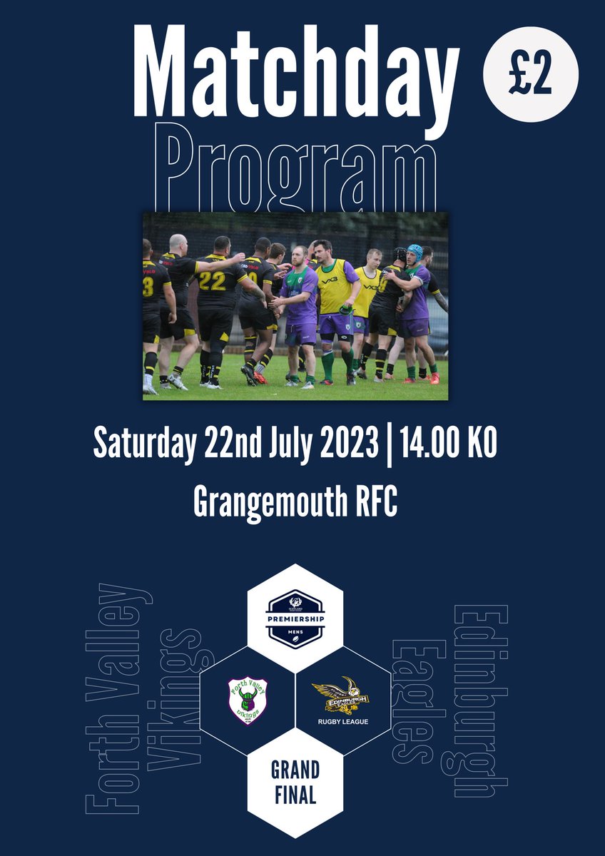 Grand Final Matchday Program 📰

A limited number of Matchday Programs will be available for purchase for £2 at tomorrow’s grand final between Forth Valley Vikings and Edinburgh Eagles.

Get there early and pick up a copy to commemorate what’s been a great league season!