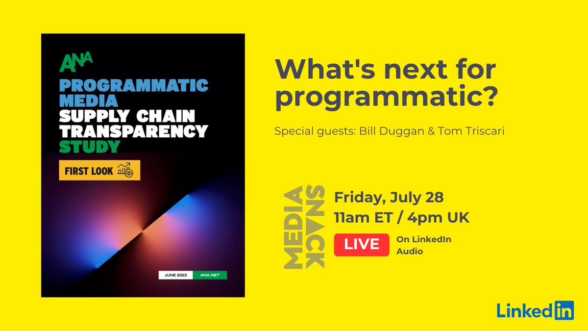 IDComms's tweet image. "What's next for programmatic?"

#MediaSnack LIVE, featuring the #ANA
Friday, July 28, 11am ET / 4pm UK.

Get all the details and register here: bit.ly/44FveSo