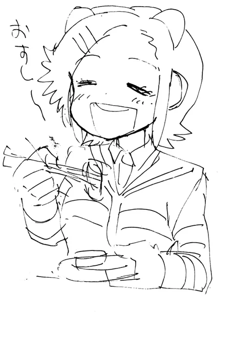 久々のお寿司に喜びで打ち震えるヨロビ殿を描きました