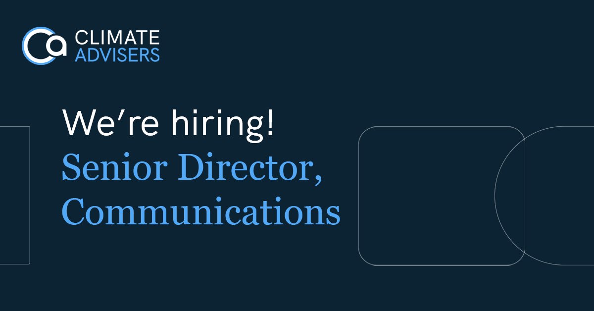 Join our team to advance ambitious #climate solutions!

<a href="/ClimateAdvisers/">Climate Advisers</a>  is hiring for a new Sr. Director to join our Comms team. This position will lead our growing comms practice providing the services of a PR firm with expertise on climate issues.
climateadviserstrust.bamboohr.com/careers/66?sou…