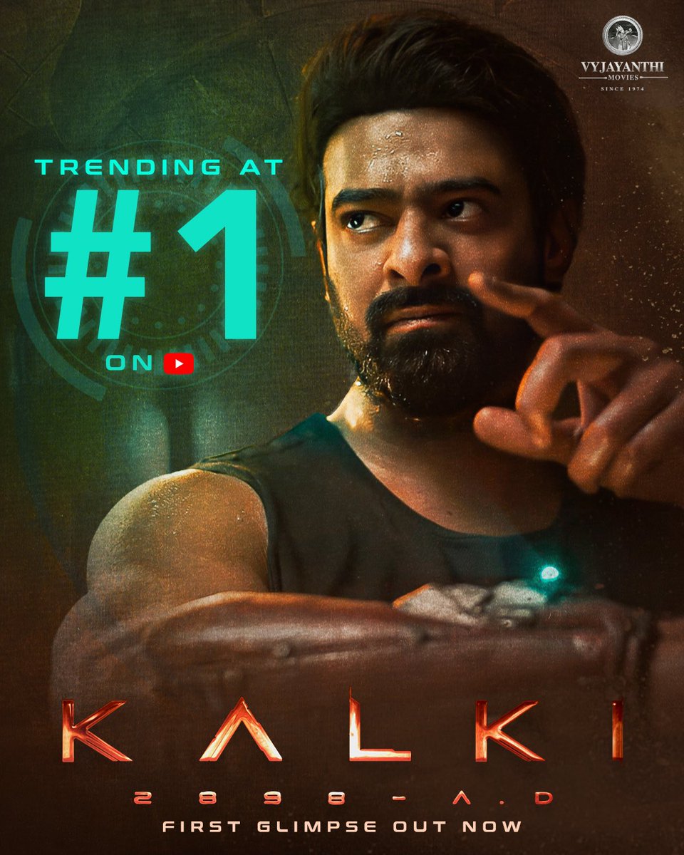 A big THANK YOU for the blasting response 💥 #Kalki2898AD Glimpse is trending at #1 on @YouTube! - youtu.be/bC36d8e3bb0 #Prabhas @SrBachchan @ikamalhaasan @deepikapadukone @nagashwin7 @Music_Santhosh @VyjayanthiFilms @Kalki2898AD