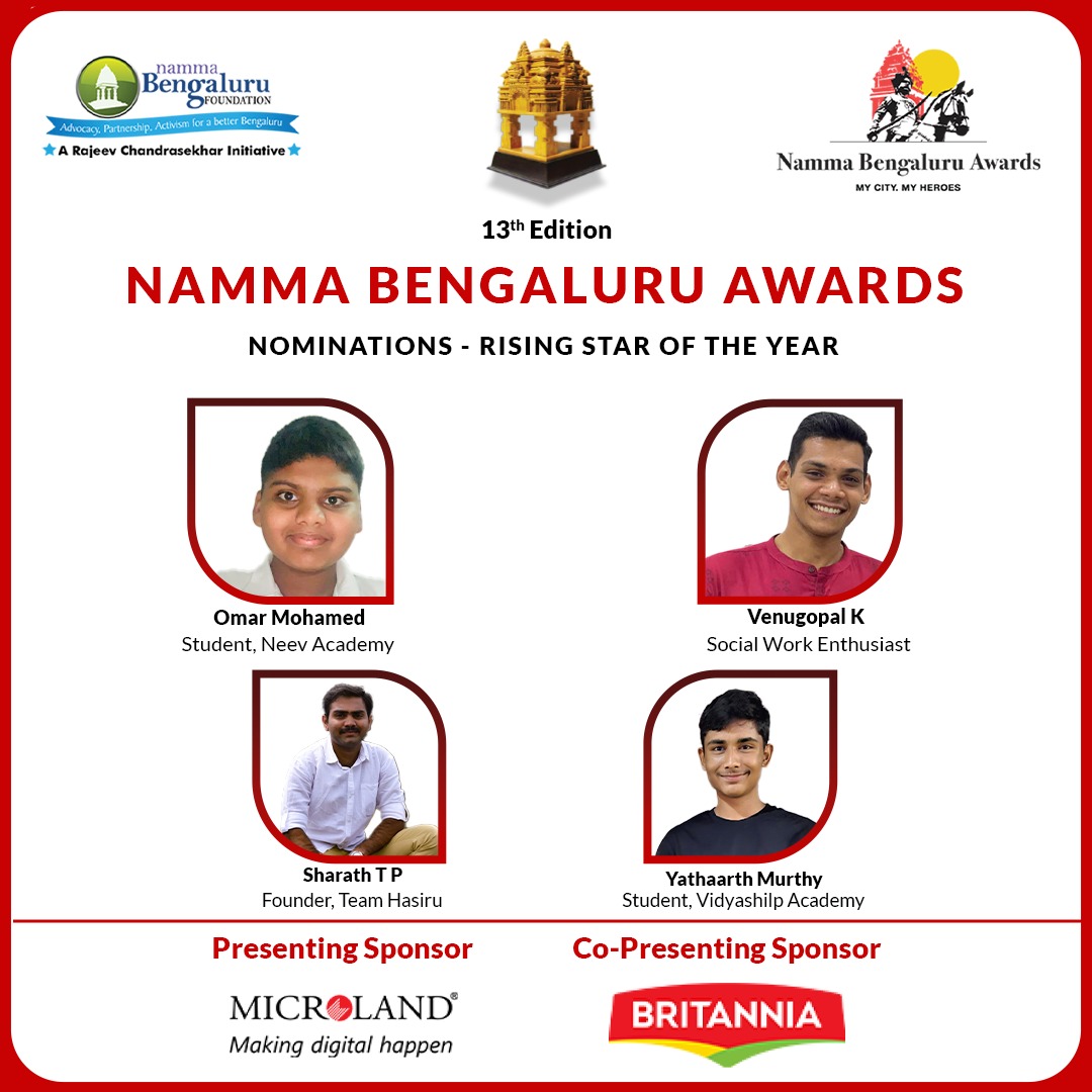 <a href="/Namma_Bengaluru/">NBF</a> continues to present the nominees received for the #Rising #Star of the Year Category! 

Let's take a moment to appreciate and applaud their exceptional contributions! 

#MyCityMyHeroes #NBA2022 
<a href="/MicrolandLtd/">Microland</a> 
<a href="/BritanniaIndLtd/">Britannia Industries Limited</a>