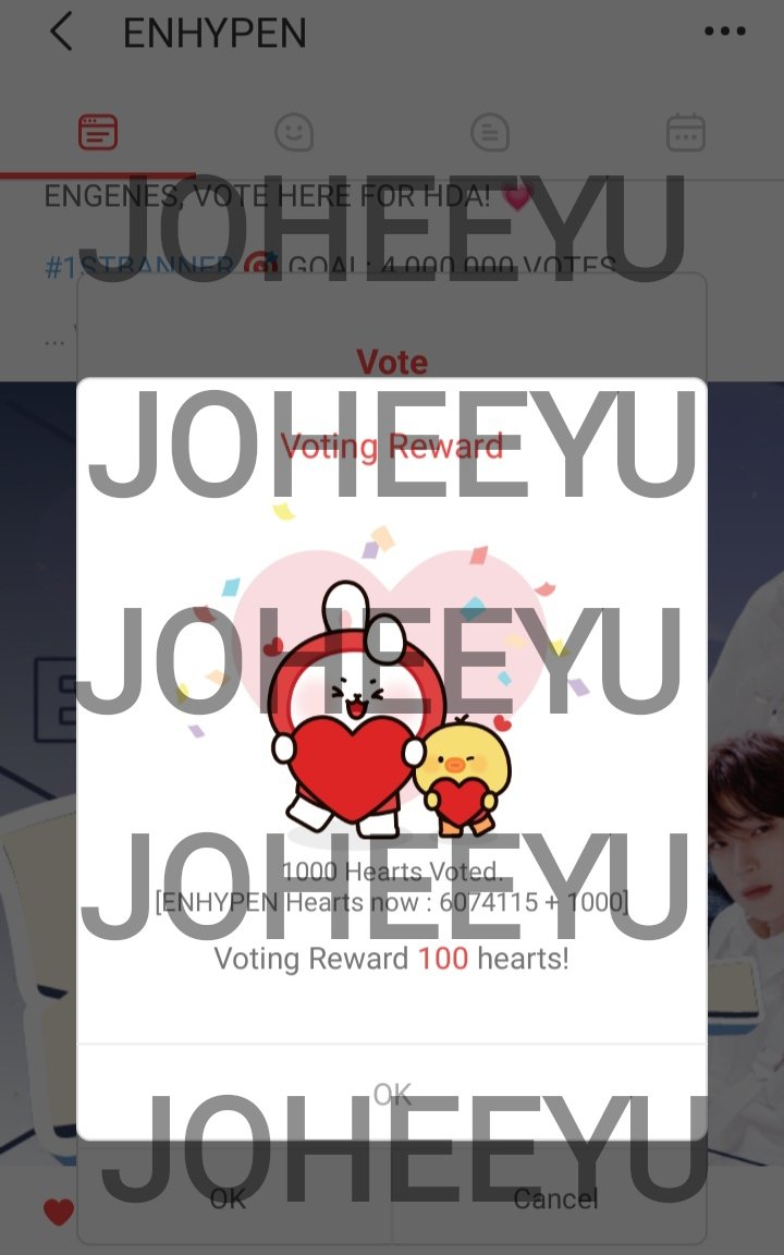 joheeyu's tweet photo. [choeaedol] deal for ENHYPEN 

🎁 - 1000 hearts ✅ 

Thank you for participating 🙏 

#JoheeyuGV https://t.co/9YvRf3TLAQ