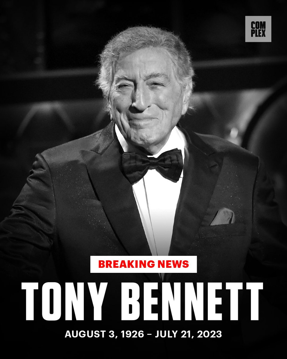 Complex's tweet photo. Tony Bennett has passed away after a seven-year battle with Alzheimer’s disease. He was 96. 🕊️ https://t.co/4jhwJMh3Kf