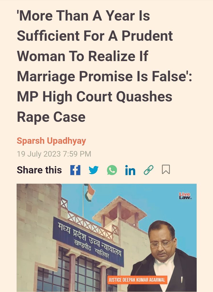 DeepikaBhardwaj's tweet photo. Mother of 3 Children
Affair with Man for 5 years
Cries Rape on false marriage promise
When she herself used to go to his house to have sexual relationship

MP High Court quashes Rape case against 56 YEAR OLD MAN

Ofcourse no consequence for women who lodged #falserape case https://t.co/cJ4wyLOmDV