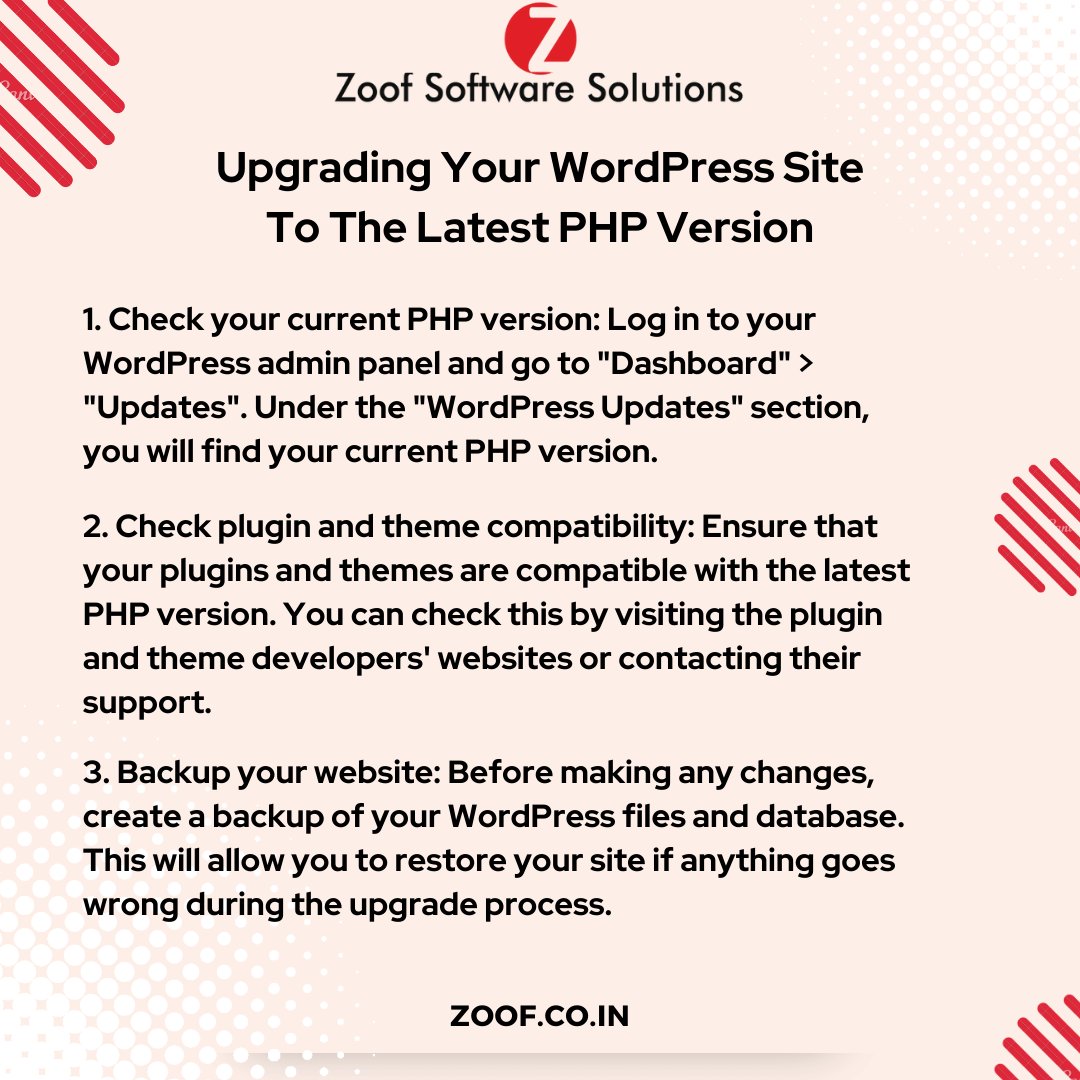 ZoofInc's tweet image. Upgrading Your WordPress Site To The Latest PHP Version
✔️Feel free to ask any query at info@zoof.co.in
✔️For more detail visit: zoof.co.in
.
.
#wordpress #PHPversion #WordPressUpgrade #LatestPHPVersion #PHPUpdates #WebDesigners
#SiteOptimization #WebDevelopment