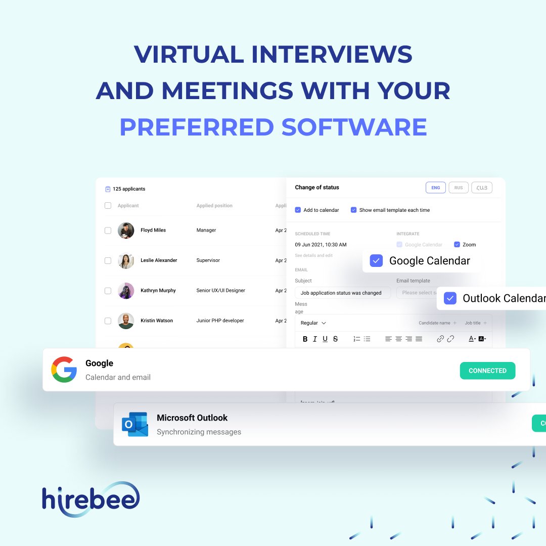 Hirebee_ai's tweet photo. Seamless Integration 🤝 Hirebee Recruitment Automation System allows to integrate the platform with popular video calling systems, making interviews and meetings a breeze. 

 Subscribe to Hirebee: https://t.co/2FM8LIWjhH 
#Hirebee #Integrations #RecruitmentAutomation https://t.co/lpZ2kqRZcA