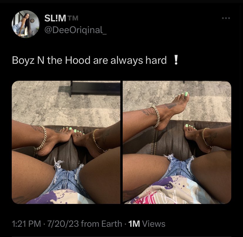 DeeOriqinal_'s tweet photo. Anyways, remember when I said I think my feet could hit 1M views on Twitter?🤭🥰 https://t.co/pq5C4e0BFP