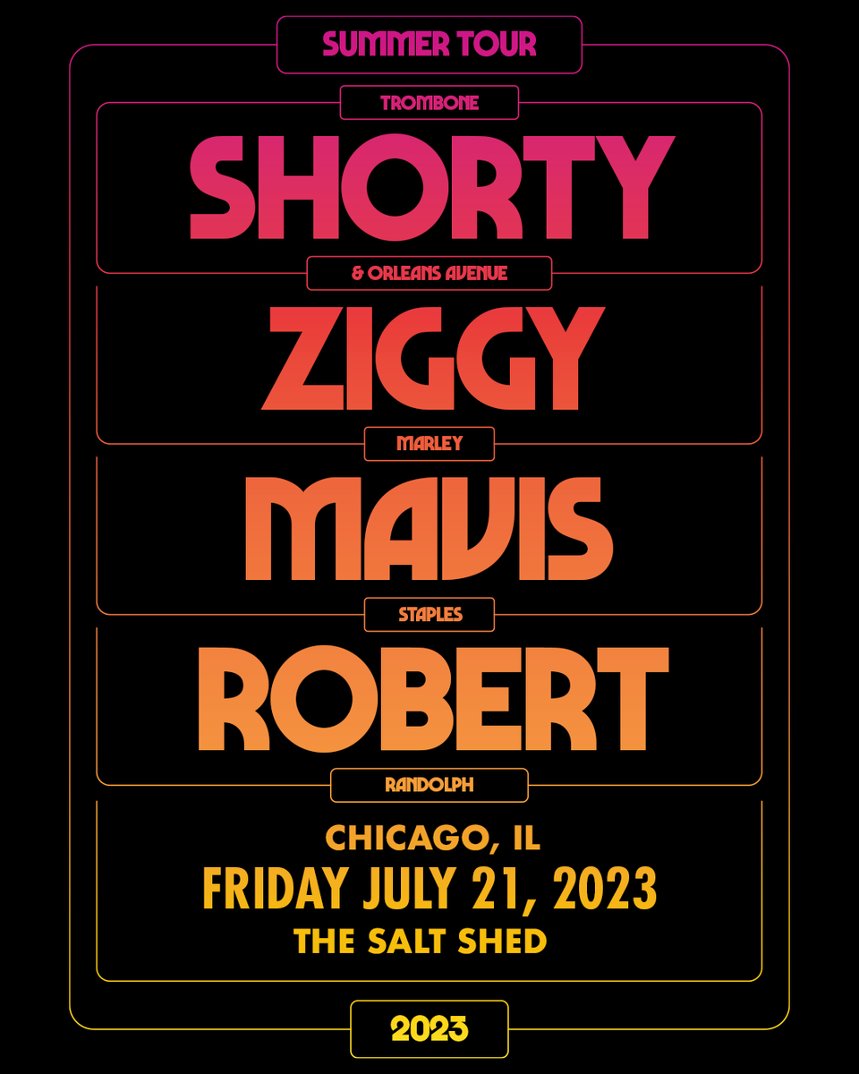 ziggymarley's tweet photo. ILLINOIS Family! 🚨🎶 we'll see you TONIGHT at the @saltshedchicago for a night of music and good vibes with @Tromboneshorty, @mavisstaples, and @robertrandolph 🎟️ tickets still available at https://t.co/oLf9qSKirM we'll see you there ✌🏾 https://t.co/OxIRU5ZU9C