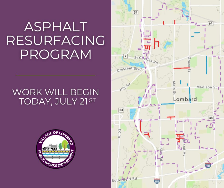 Village of lombard on twitter asphalt resurfacing work will begin