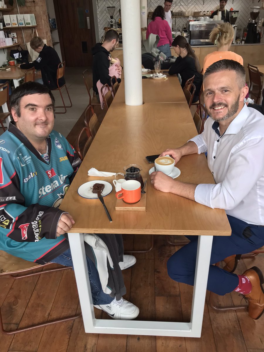 RossScottManley's tweet photo. Thank you so much @RobbieButlerMLA for taking me out for tea and a we bun so kind. Actually managed to get me out of Lisburn music centre for the first time all week lol awesome https://t.co/5t7KZghRBl