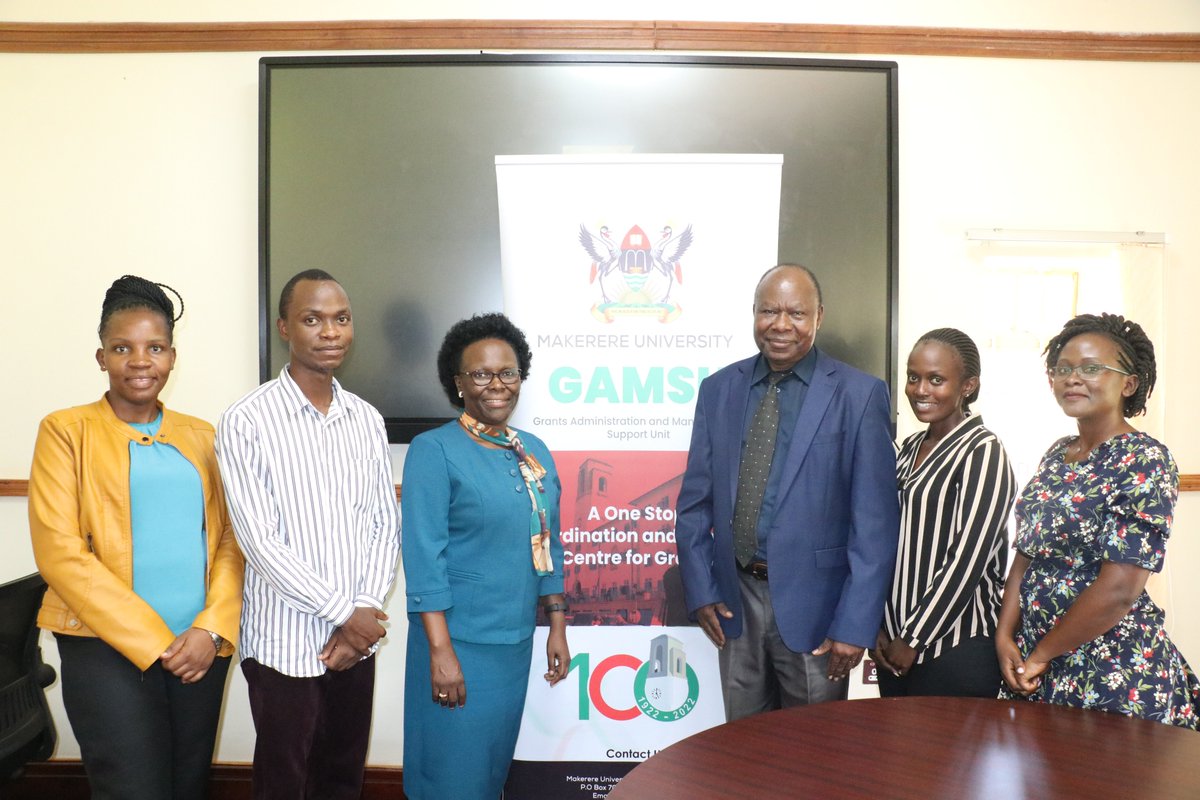 GAMSUMakerere's tweet image. #Pictorial: Prof. Fredrick Muyodi - Principal Investigator, and his grant writing and publication project team, paid a courtesy visit to @GAMSUMakerere and were warmly welcomed by the Head GAMSU, Prof. Nannyonga - Tamusuza.

#grantsmanagement #Compliance