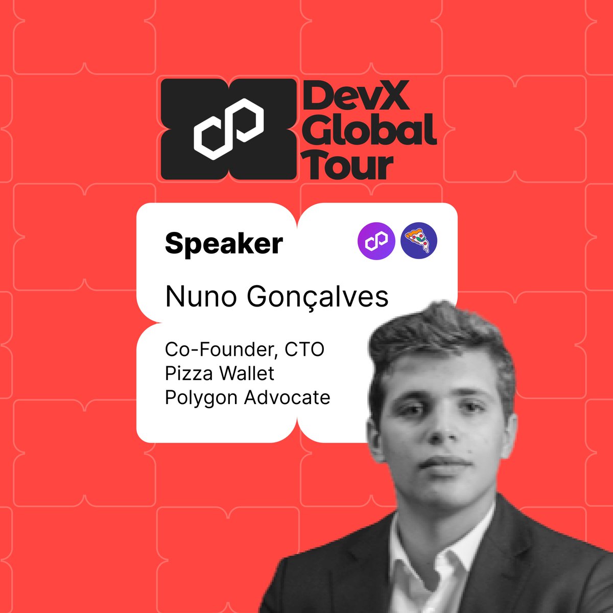 We are excited to announce that <a href="/nunomiguelcg/">Nuno Gonçalves</a>, Co-Founder and CTO at <a href="/Pizza__wallet/">Pizza wallet</a> and @0xPolygonLabs Advocate, will be a speaker at #Polygon #DevX Tour in Berlin 📢

📆 July 27th
📍 Berlin

🎟 Secure your spot here: eventbrite.com/e/polygon-guil…

<a href="/0xPolygonDevs/">0xPolygonDevs</a> #DevXGlobalTour