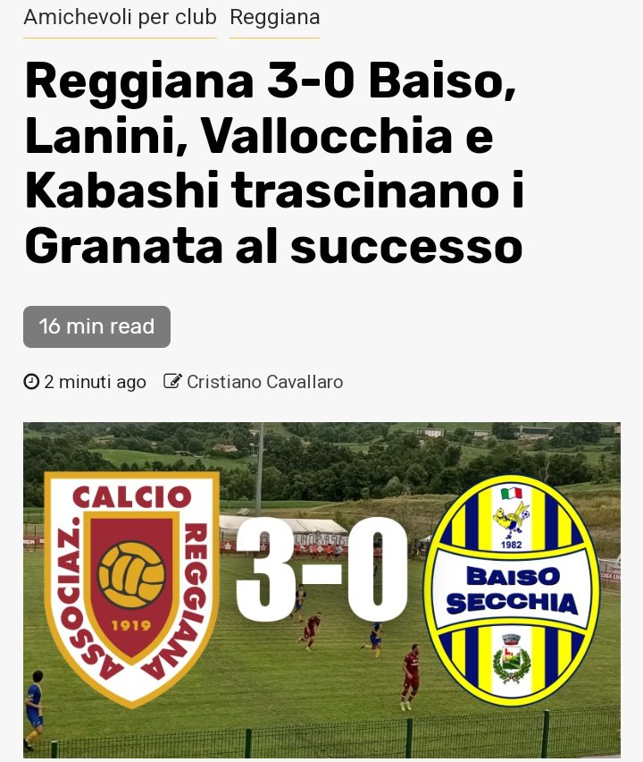 pochepalle's tweet photo. Reggiana 3-0 Baiso, Lanini, Vallocchia e Kabashi trascinano i Granata al successo👇 https://t.co/lyA43R0esI
#Reggiana #Nesta #Granata #Amichevoli #SerieB #Regia #ReggioEmilia #Toano #MontiGranata #ACR1919 #ACReggiana #Mercato #Lanini #Vallocchia #Kabashi #PochePalle https://t.co/UrRjJrsUnD