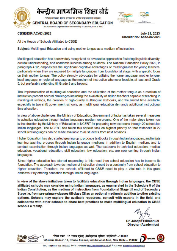 cbseindia29's tweet photo. #3yearsofNEP 
#NEP2020 emphasizes the importance and cognitive benefits of multilingualism for young students.  Use of  Indian languages as an alternative medium of instructions from primary classes to class 12 has been reiterated in this important circular of CBSE. https://t.co/RZrmrPPMqa