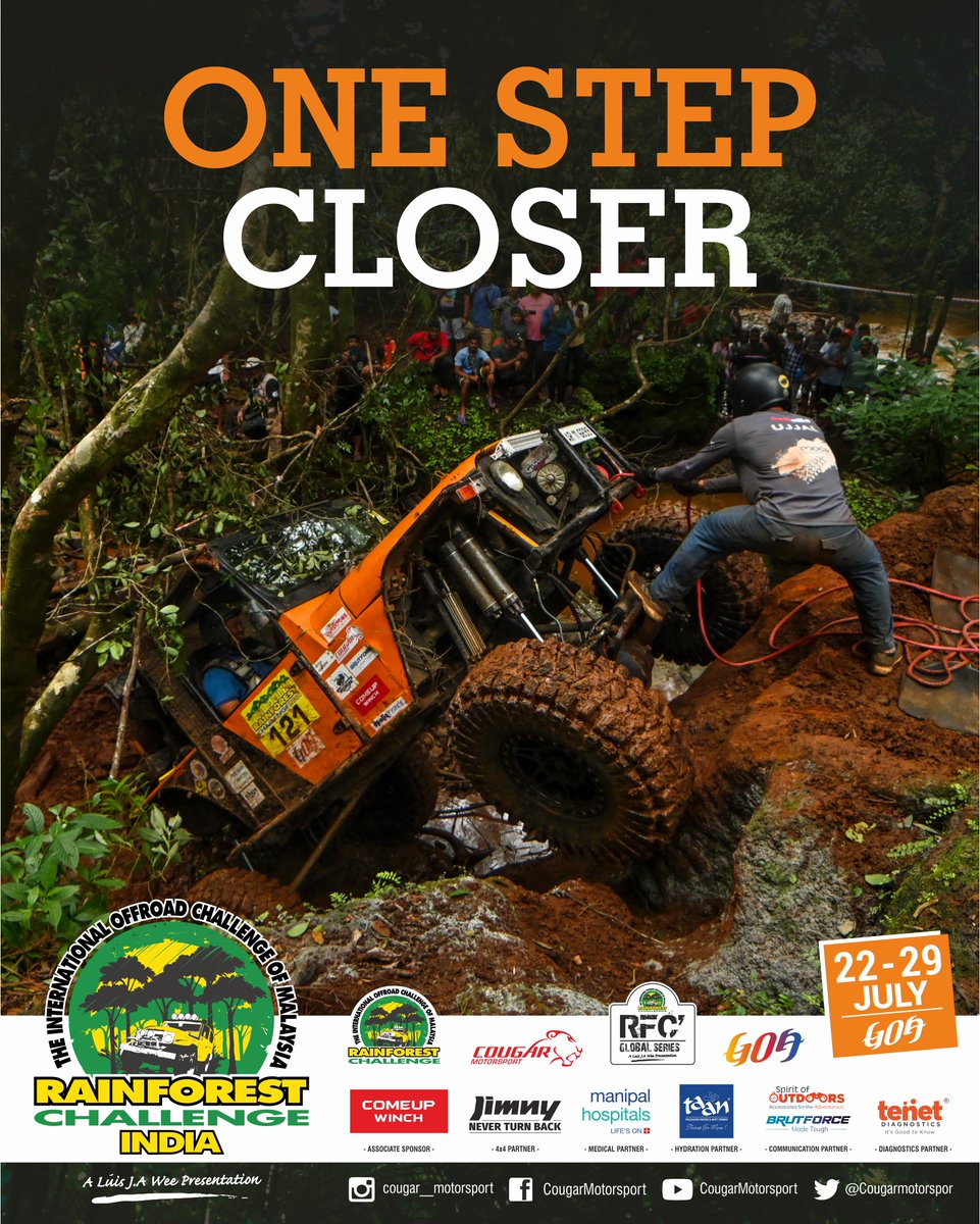 Cougarmotorspor's tweet photo. One Step Closer
The Rainforest Challenge India | 22 - 29 July, Goa 2023  
#rfcindia #CougarMotorsport #rainforestchallenge #goa #comeupwinch #manipalhospital #taanbeverages #TenetDiagnostics #brutforce #spiritofoutdoors #MarutiSuzukiJimny #Jimny4x4 #NEXAExperience #NeverTurnBack https://t.co/q6nP1P9pHa