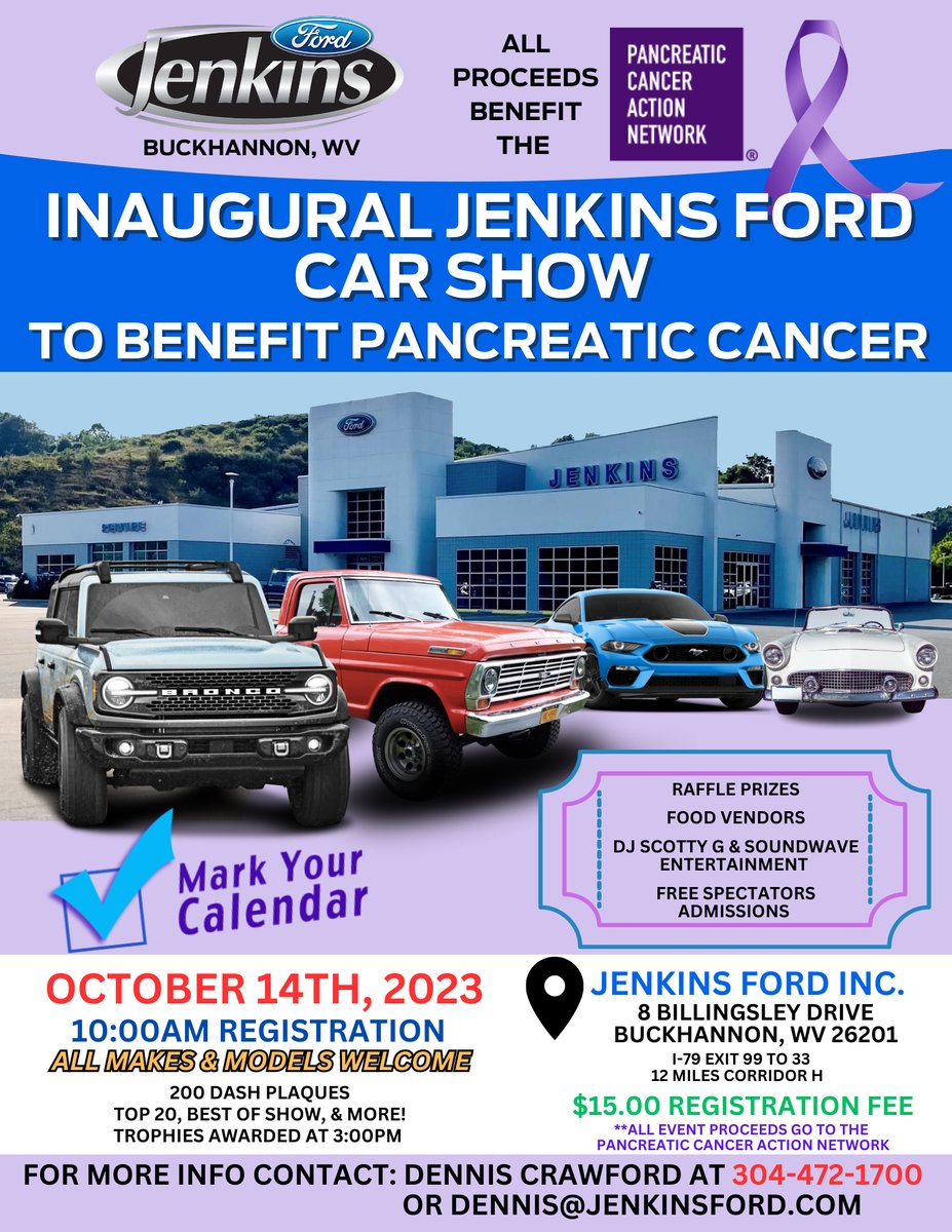 asantilli1's tweet photo. Car Show - Saturday, October 14 - @jenkinsfordwv @PanCANWV @PanCAN https://t.co/bssPfXn0xG