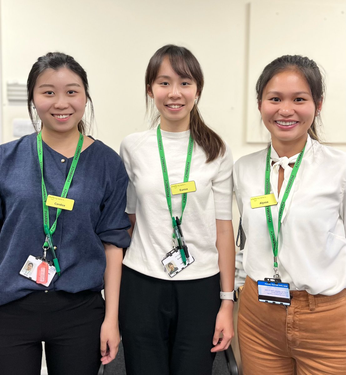 Meet our Trainee Pharmacists Candice, Eunice, Alyssa(L-R)starting their exciting Foundation Year 2023-24 as they work with multidisciplinary team at ESHT and local GP/community/mental health partners. The TP programme is growing and will be joined by more TPs in the coming weeks!