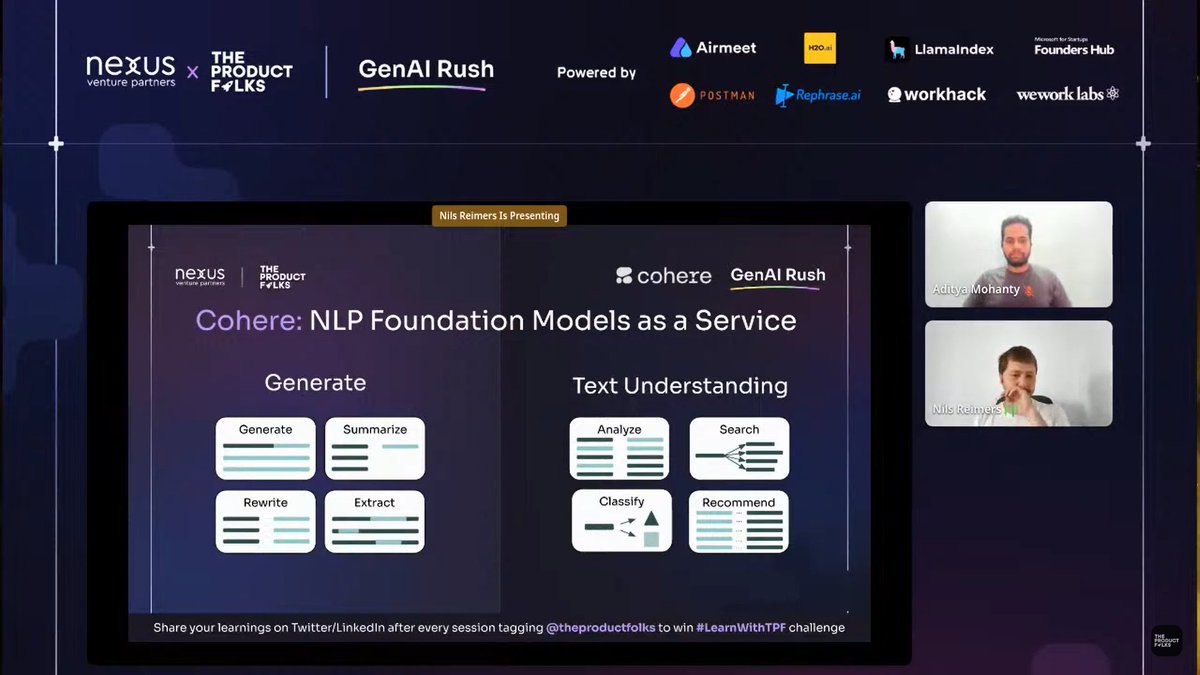 Divya99751576's tweet photo. #LearnwithTPF @TheProductfolks . How semantic search works in LLM and lexical search works in LLM was described by NilsReimer Director of Cohere. I  am really glad I was able to attend the session. https://t.co/ayzvzMk5CG