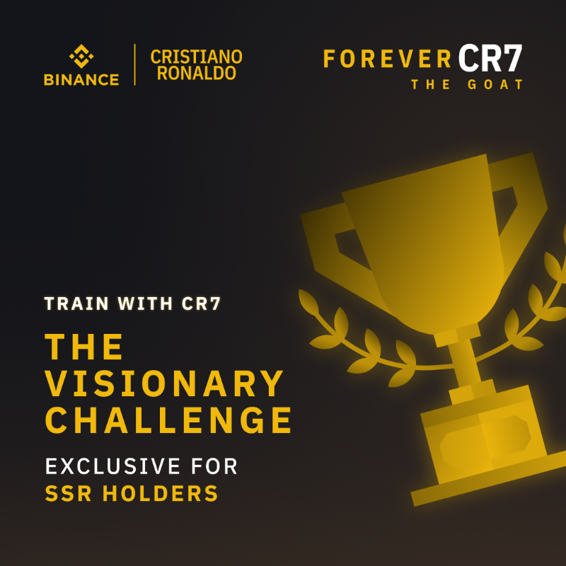 binance's tweet photo. Compete against greatness.

Take on @Cristiano Ronaldo in-person with a number of football challenges. 

An experience exclusive to holders of the Super Super Rare (SSR) ForeverCR7: The GOAT NFTs.

Here's some of the challenges 👉