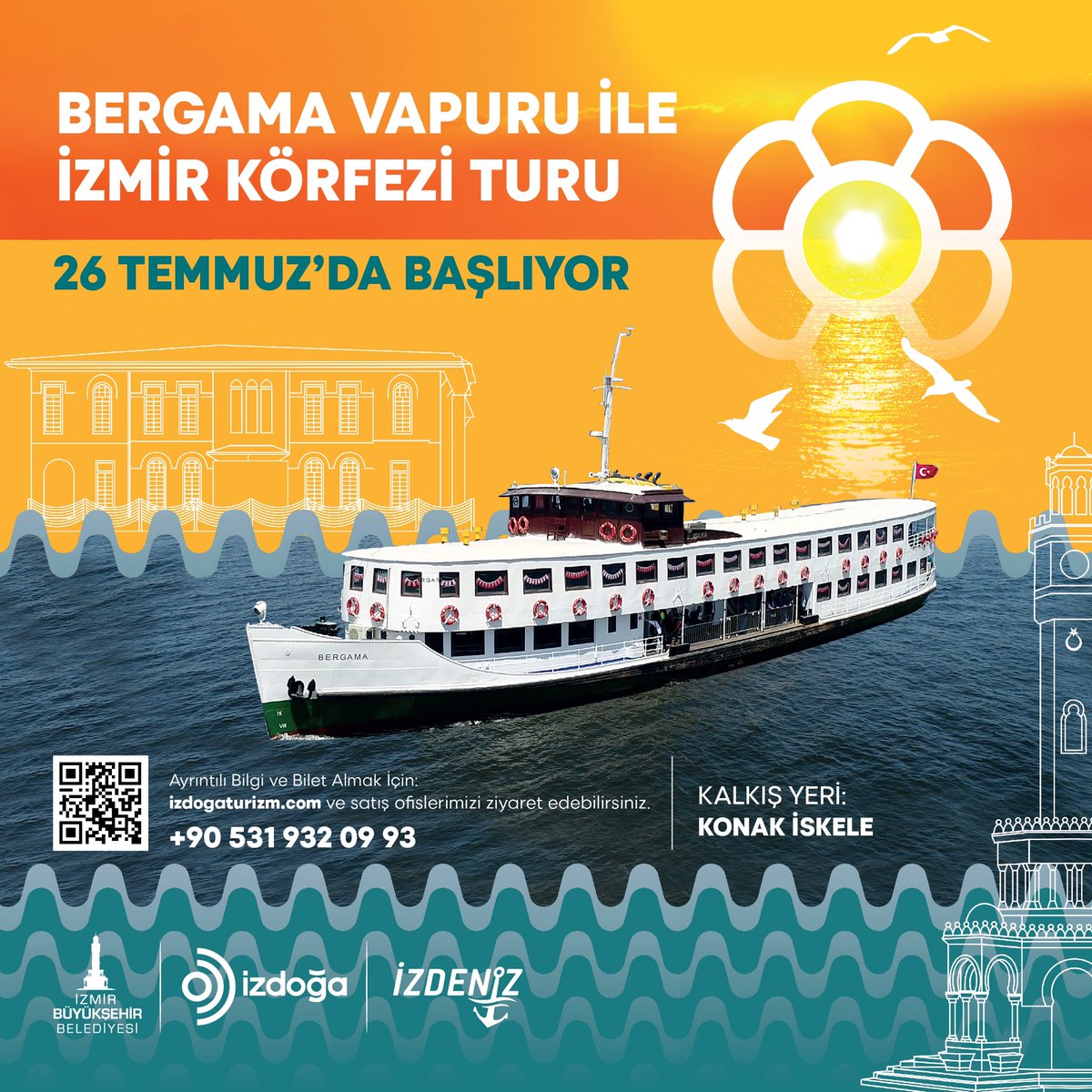 izmirbld's tweet photo. İzmir’in simgelerinden Bergama Vapuru ile İzmir Körfezi turları başlıyor. İlk tur, 26 Temmuz’da yapılacak.

Ayrıntılı bilgi ve bilet için “https://t.co/Dyoi4bKsOH” adresini ziyaret edebilirsiniz. https://t.co/1f2QWmp2Jq