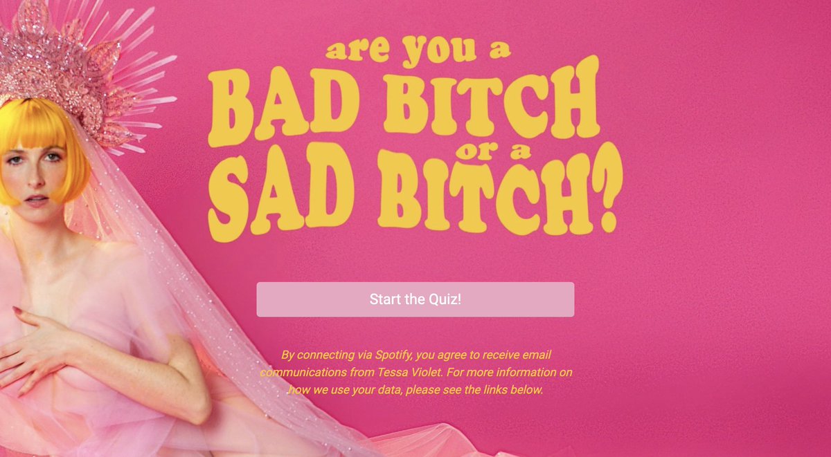 SoundWaveATX's tweet image. Are you a bad bitch or a sad bitch? Find out with the link below and start listening to YOUR personalized playlist ✨ curtesy of @TessaViolet 
forms.sonymusicfans.com/campaign/tessa…
#mygod #tessaviolet #orchardambassador #badbitch