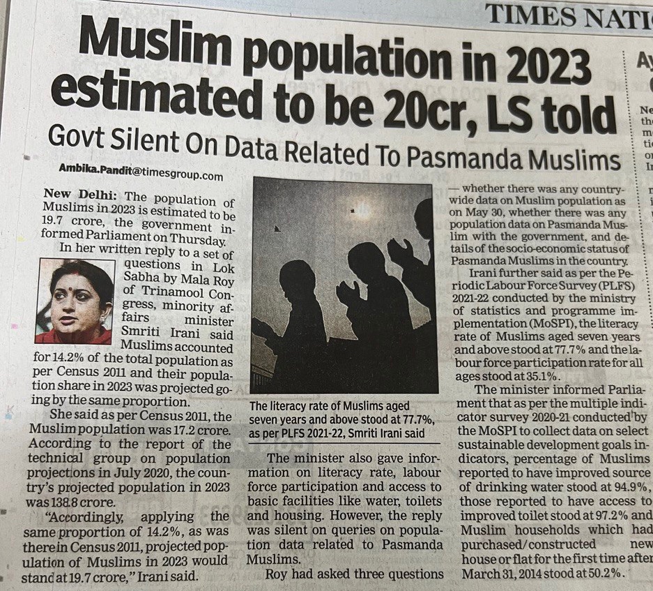 asadowaisi's tweet photo. .@smritiirani says Muslim population won’t exceed 20 cr, but Shakha-putra Sanghis believe that India will be Muslim majority in a few years. This evil propaganda demonises Muslims. If they don’t understand basic maths, I hope they can at least believe @narendramodi’s govt https://t.co/VwKNiXWlF4