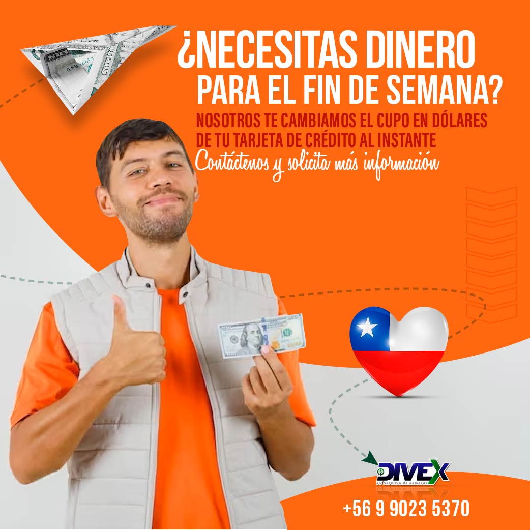 DivexRemesas's tweet photo. En @DivexRemesas  estamos cambiando el cupo en dolares de tu tarjeta de crédito de manera instantánea. Contáctenos desde ya vía Whatsapp y solicita más información sin compromiso alguno... te esperamos!
.
Teléfono:
📱 +56 9 9023 5370 https://t.co/blEacZjTbD