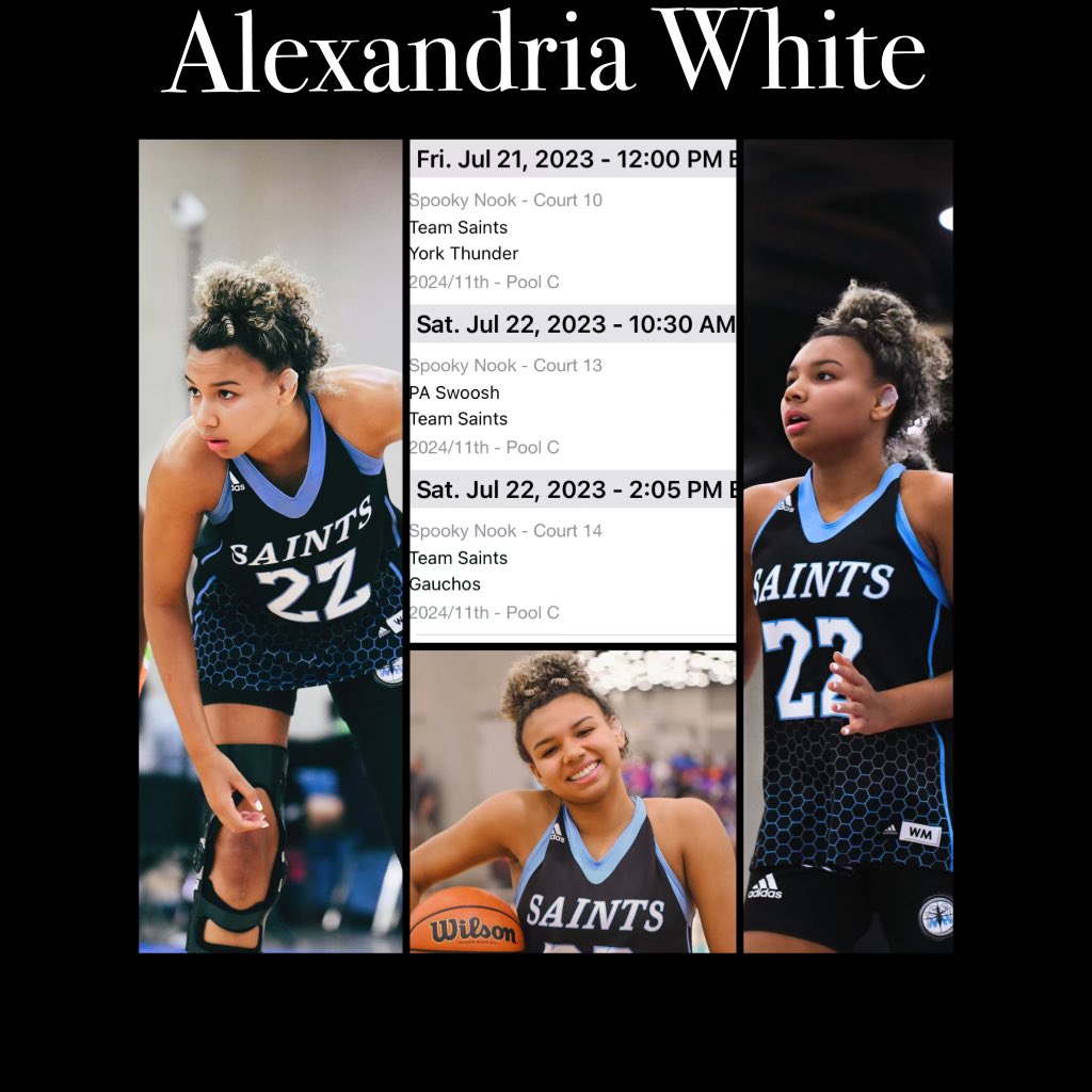 Alexandria (@alex2_3white) on Twitter photo Super excited to be back at Spooky Nook!! Here is my tournament schedule for Select Events Summer Championship!! <a href="/SNHSaints/">Team Saints</a> <a href="/SelectEventsBB/">Select Events Basketball</a> Super excited to be back at Spooky Nook!! Here is my tournament schedule for Select Events Summer Championship!! <a href="/SNHSaints/">Team Saints</a> <a href="/SelectEventsBB/">Select Events Basketball</a>