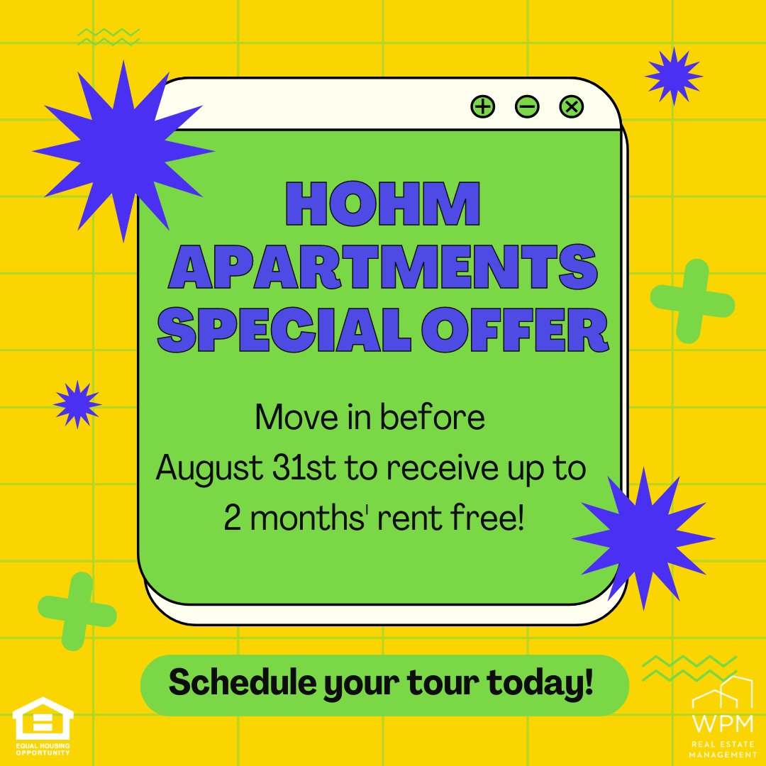 🚨 SUMMER SPECIAL ALERT! 🌞 Soak up summer savings with this special offer - Move in before August 31, 2023, to receive up to 2 months rent-free! 💰Let us welcome you Hohm! 😍