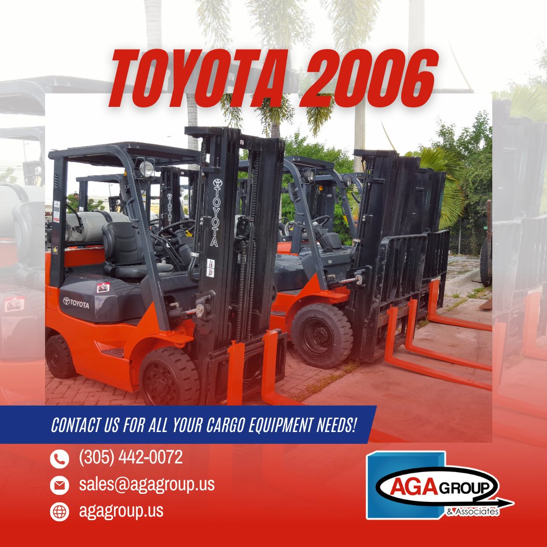 AGAgroupMiami's tweet photo. Need a reliable workhorse? Our Toyota 2006 forklift is ready to tackle your lifting tasks with ease!  Discover the power, durability, and efficiency it offers. Contact us now to get your hands on it. #ToyotaForklift #CargoHandling #equipment #cargo https://t.co/bkirENKxKs